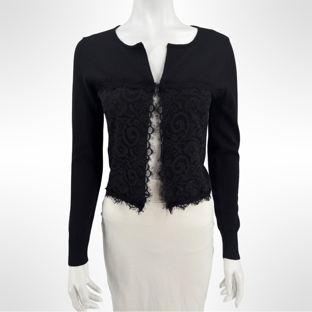 NWT 100% Merino Wool Nanette Lepore Elegant Black Lace Cardigan
